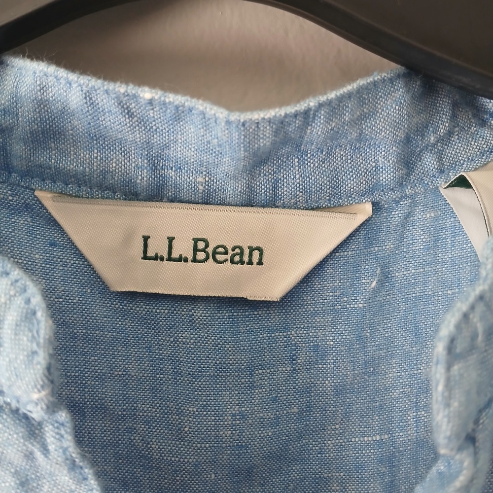 L.L. Bean Women's Size 8 Denim Button Front Knee Length Shirt Dress 100% Linen - Picture 2 of 16
